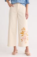 Democracy Floral Embroidered Ankle Wide Leg Jeans