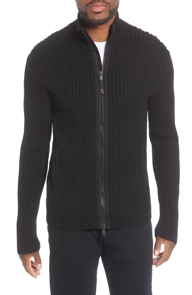 John Varvatos Star USA Lincoln Ribbed Zip Front Mercerized Cotton Sweater, Main, color, 
