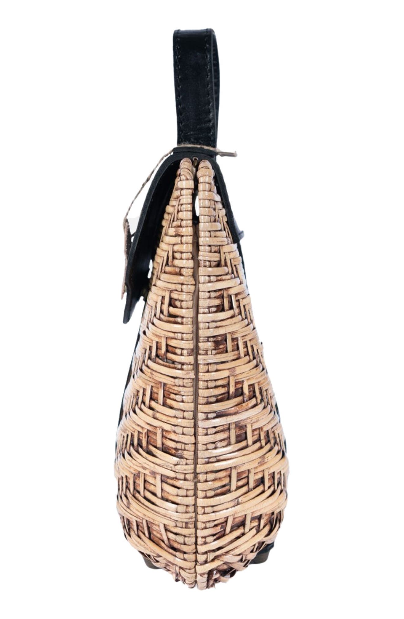 Jelavu Nori Handwoven Rattan Top Handle Bag, Alternate, color, Natural/ Black