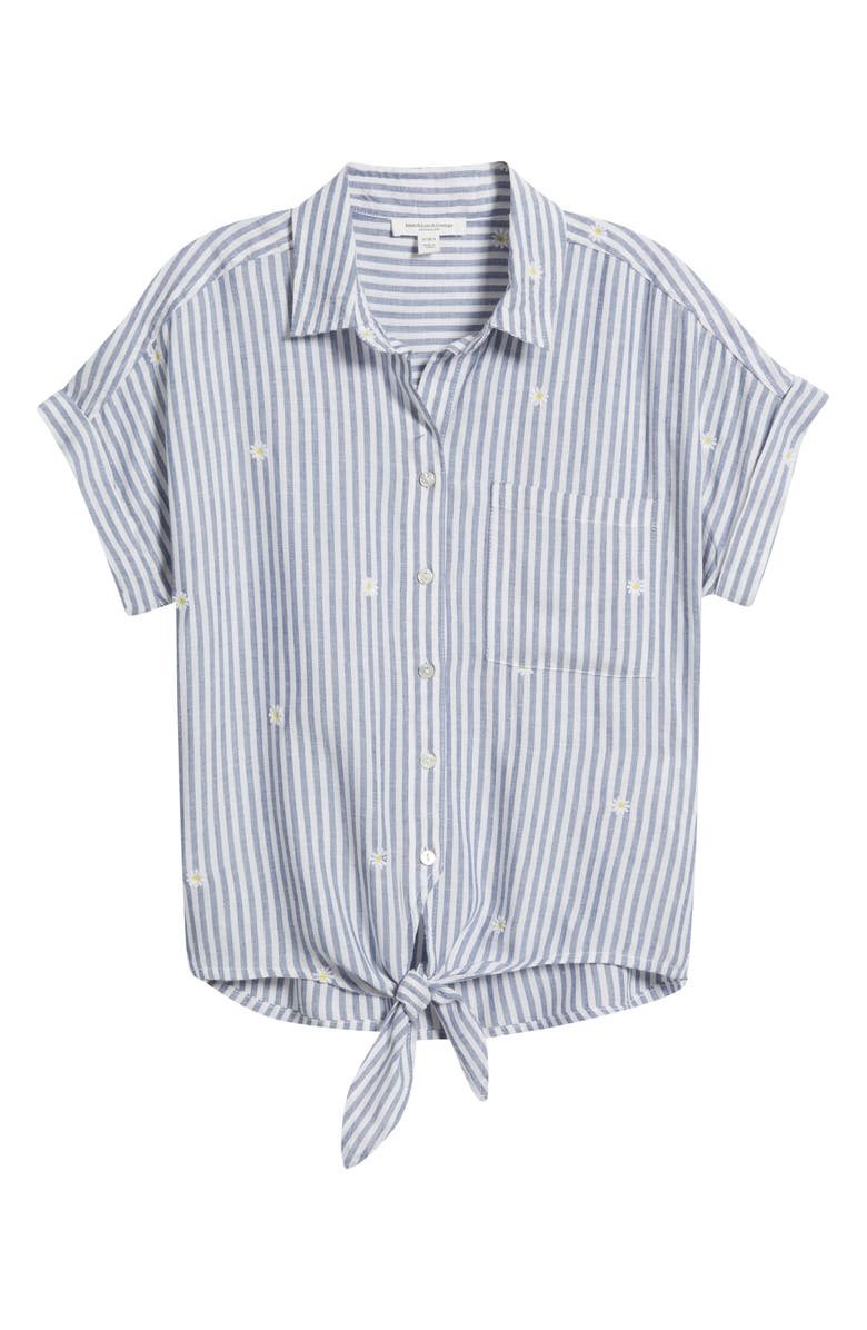 beachlunchlounge Rosie Embroidered Tie Front Short Sleeve Button-Up Shirt, Alternate, color, Daisy World