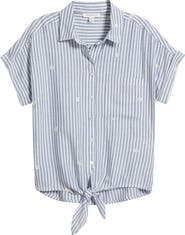 beachlunchlounge Rosie Embroidered Tie Front Short Sleeve Button-Up Shirt