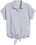 beachlunchlounge Rosie Embroidered Tie Front Short Sleeve Button-Up Shirt