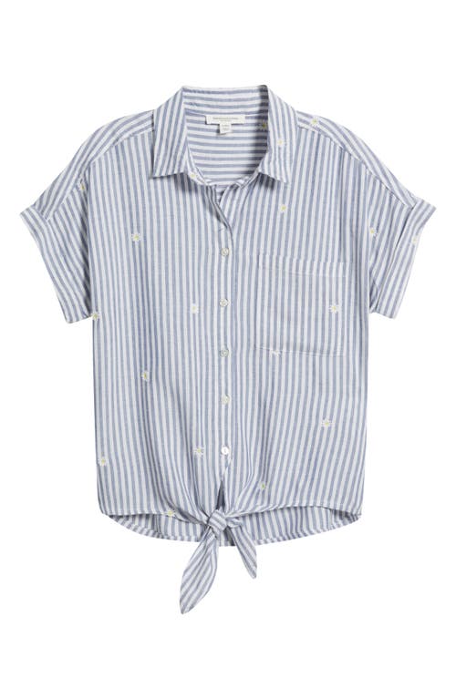 Beachlunchlounge Rosie Embroidered Tie Front Short Sleeve Button-up Shirt In Daisy World
