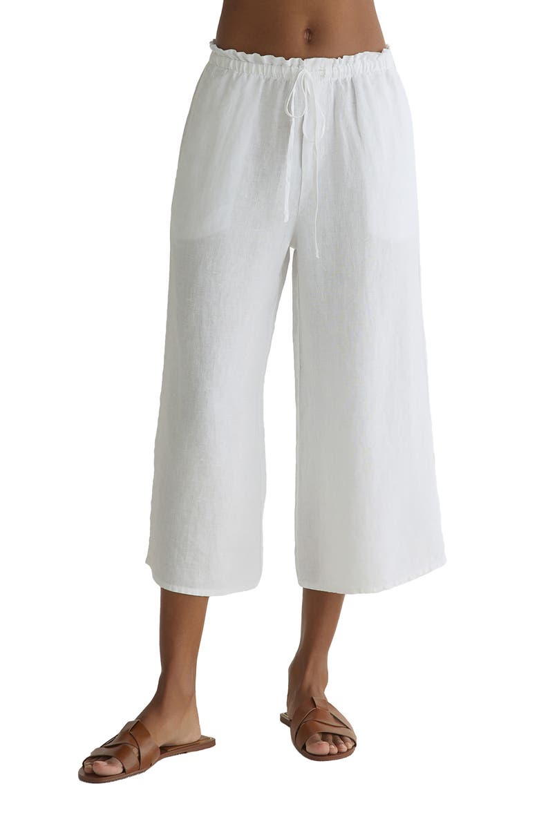 Bella Dahl Ruffle Waist Wide Leg Cropped Linen Pants, Main, color, 