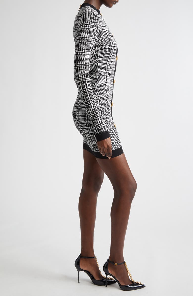 Balmain Prince of Wales Long Sleeve Sweater Dress, Alternate, color, Black/ Natural