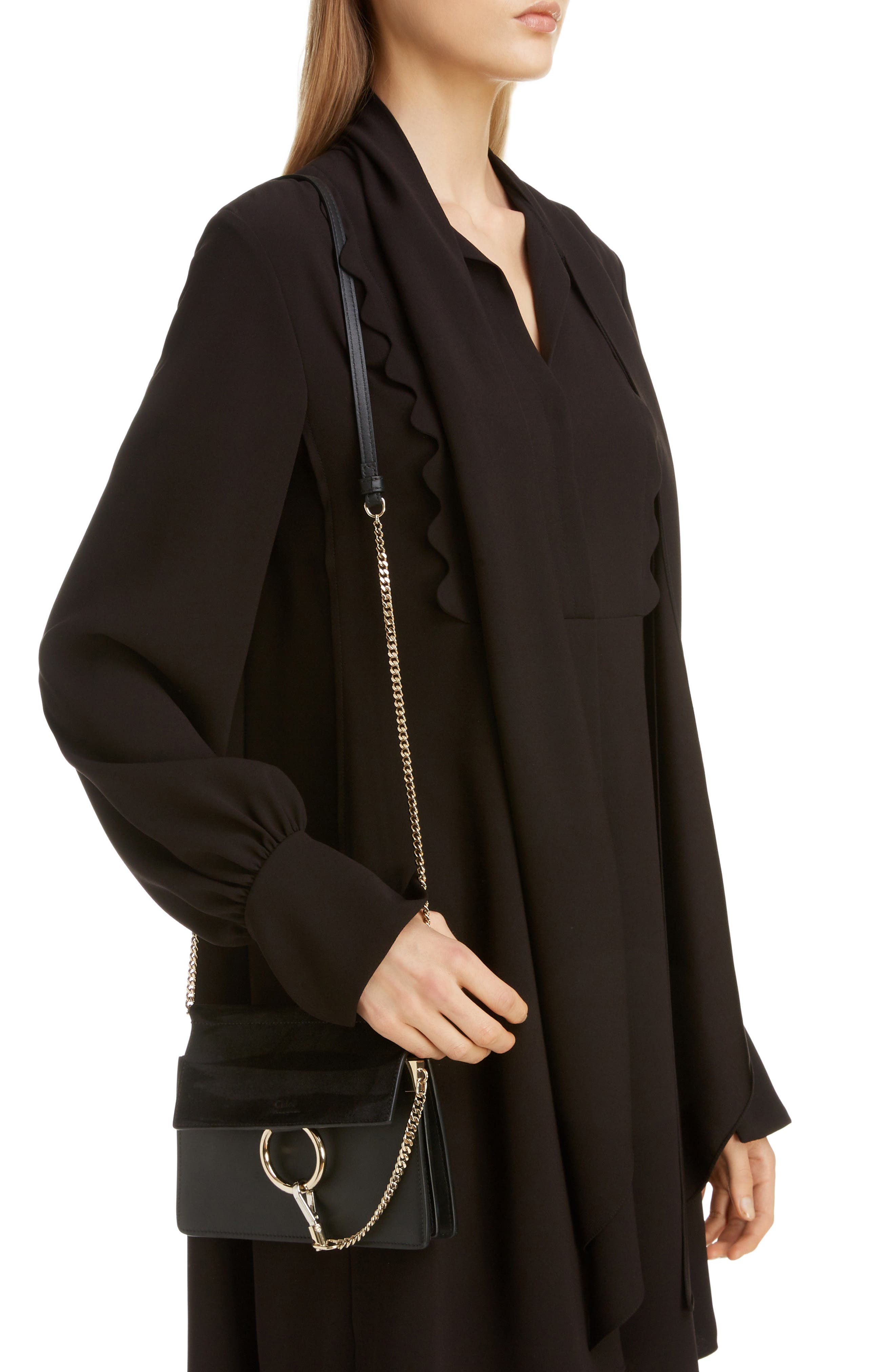 Chloé Mini Faye Suede & Leather Crossbody Bag, Alternate, color, 