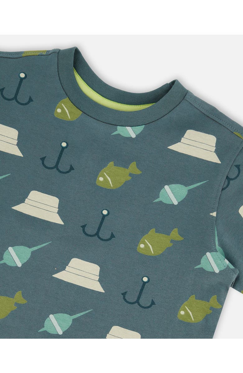 Deux par Deux Boy's Printed Organic Cotton Tee Teal And Peach, Alternate, color,