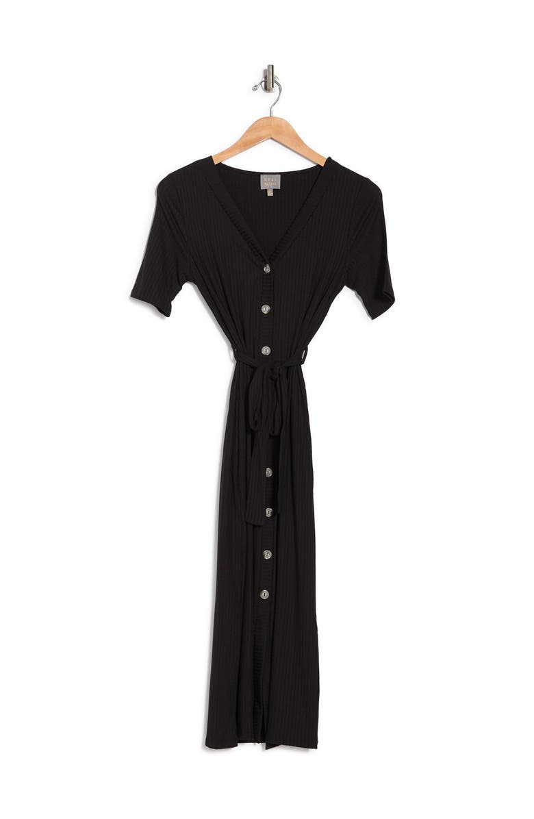 DUAL NATURE Short Sleeve Rib Knit Button Front Midi Dress, Alternate, color,