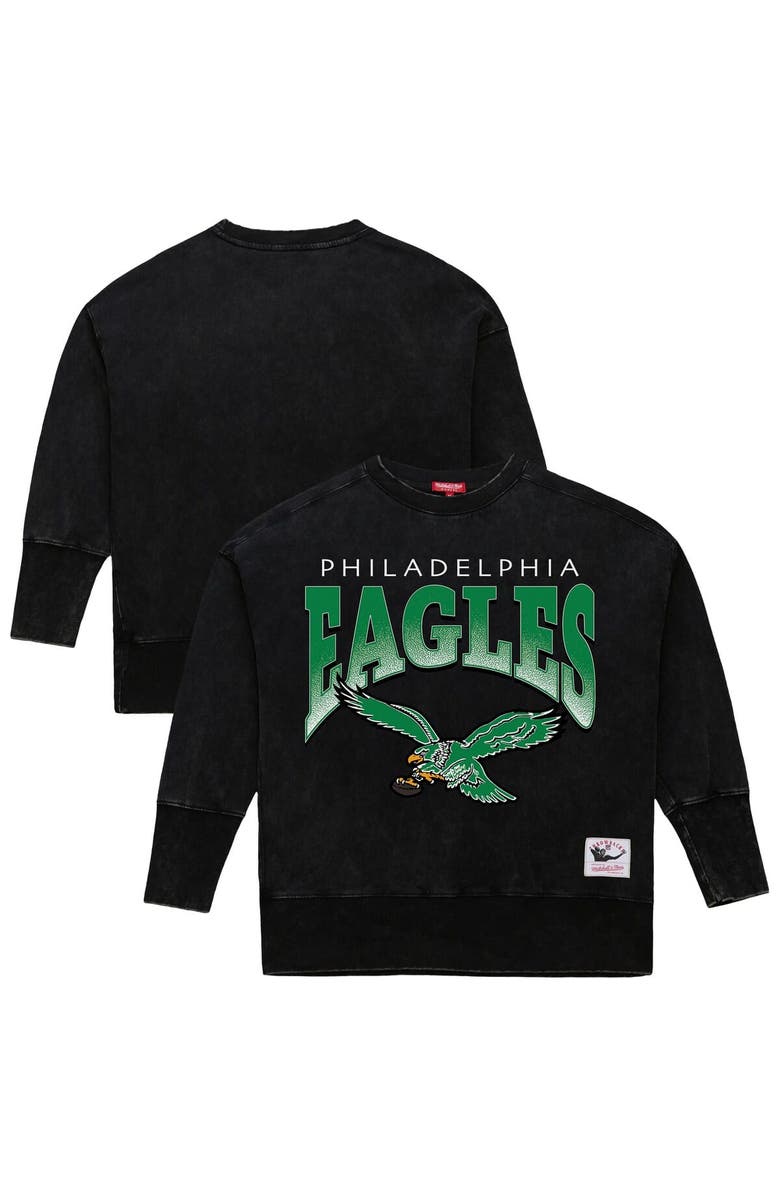 Mitchell & Ness Women's Mitchell & Ness Black Philadelphia Eagles Delineate Mineral Wash Crewneck Sweatshirt, Main, color, Black