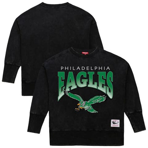 Women's Mitchell & Ness  Black Philadelphia Eagles Delineate Mineral Wash Crewneck Sweatshirt