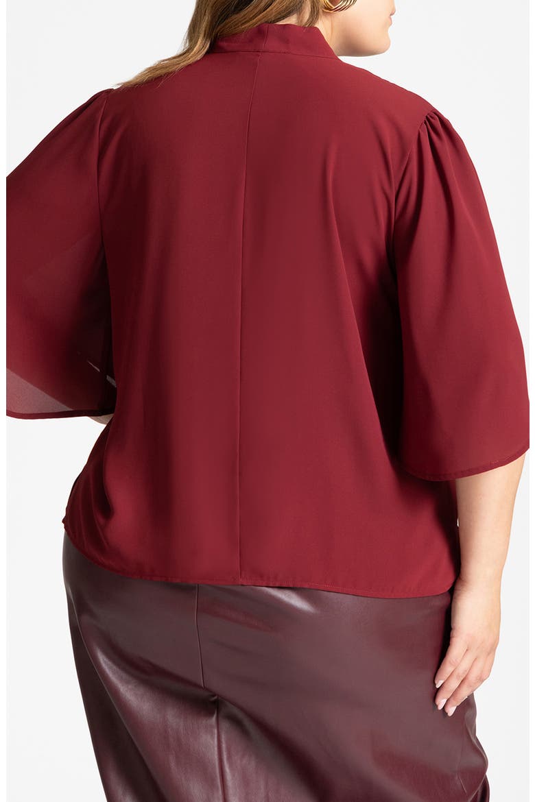 Bow Blouse With Flutter Sleeve, Alternate, color, CABERNET