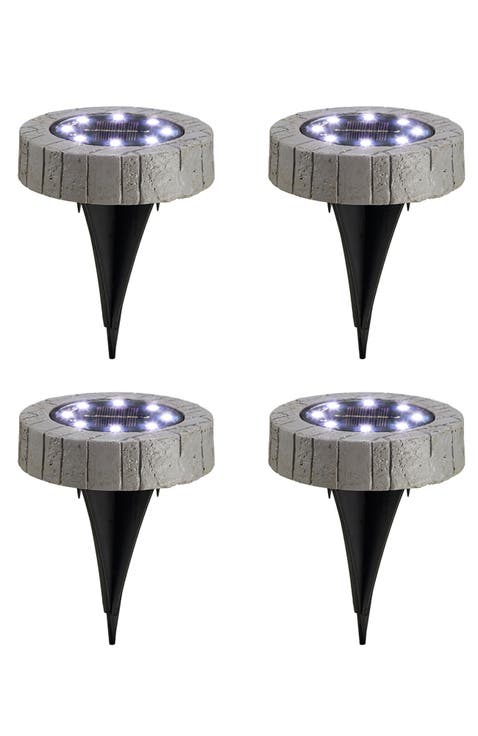 Set of 4 Solar Powered Resin Ground Light Disk Light
