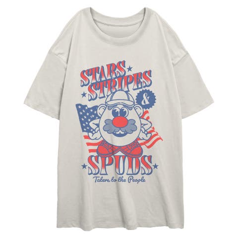 Junior's Stars Stripes And Spuds Short Sleeve Oversized T-shirt