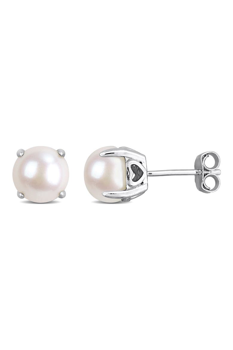 7.5-8mm Cultured Freshwater Pearl Stud Earrings, Main, color, METALLIC SILVER