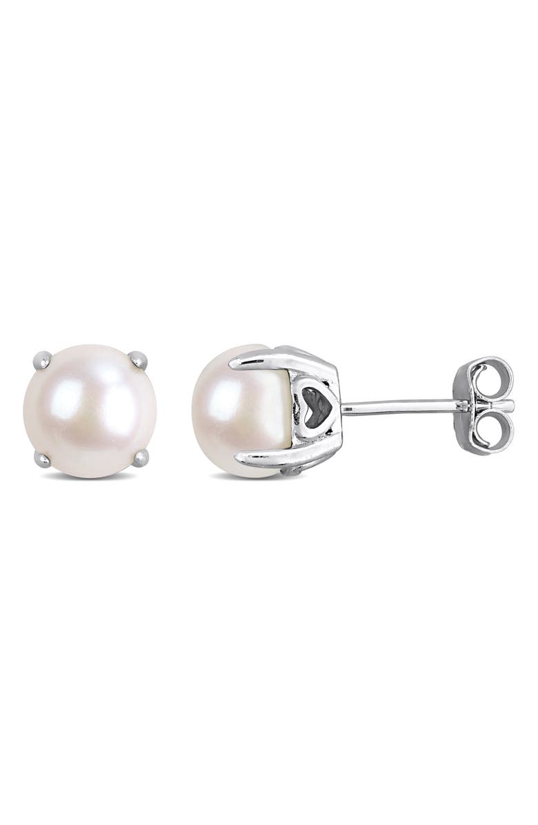 DELMAR 7.5-8mm Cultured Freshwater Pearl Stud Earrings, Main, color, Metallic Silver