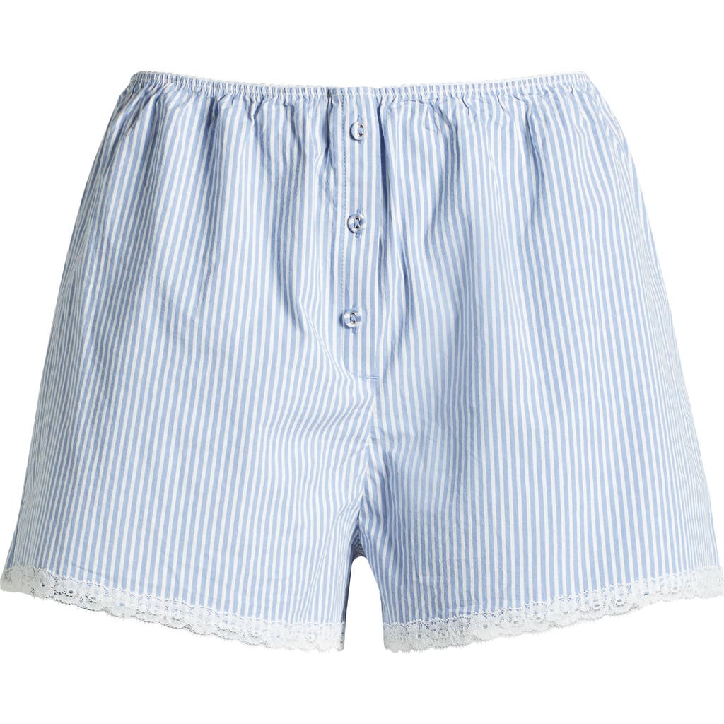 Skims Cotton Poplin Sleep Shorts In Cadet Stripe
