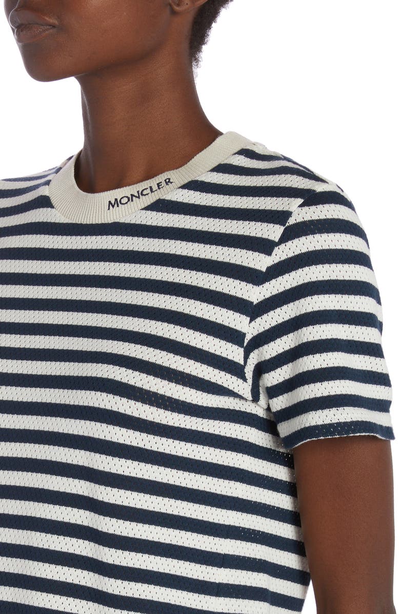 Moncler Stripe Pointelle Cotton T-Shirt, Alternate, color, 