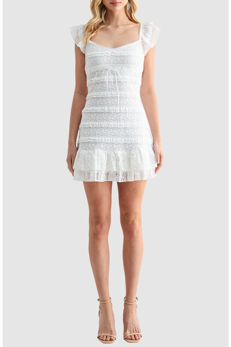Lace & Ruffle Minidress, Main, color, OFF WHITE