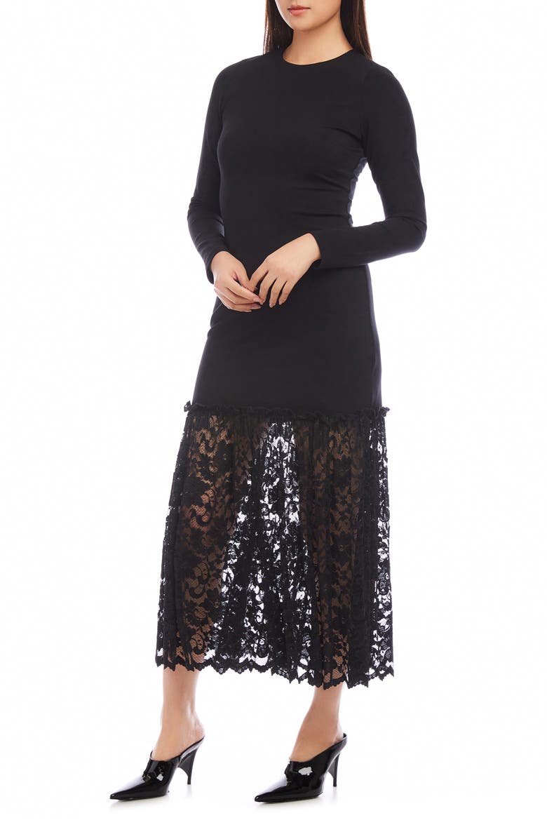 Karen Kane Candace Long Sleeve Lace Contrast Cocktail Dress, Alternate, color,