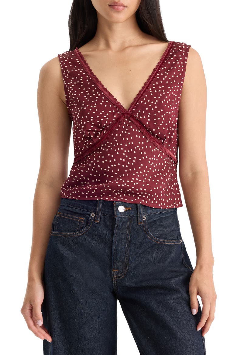 The Woven V Neck Top, Main, color, BERRY NOIR PRINT
