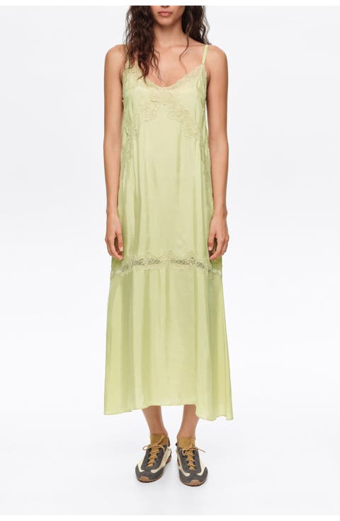 Lace-Trim Slip Midi Dress