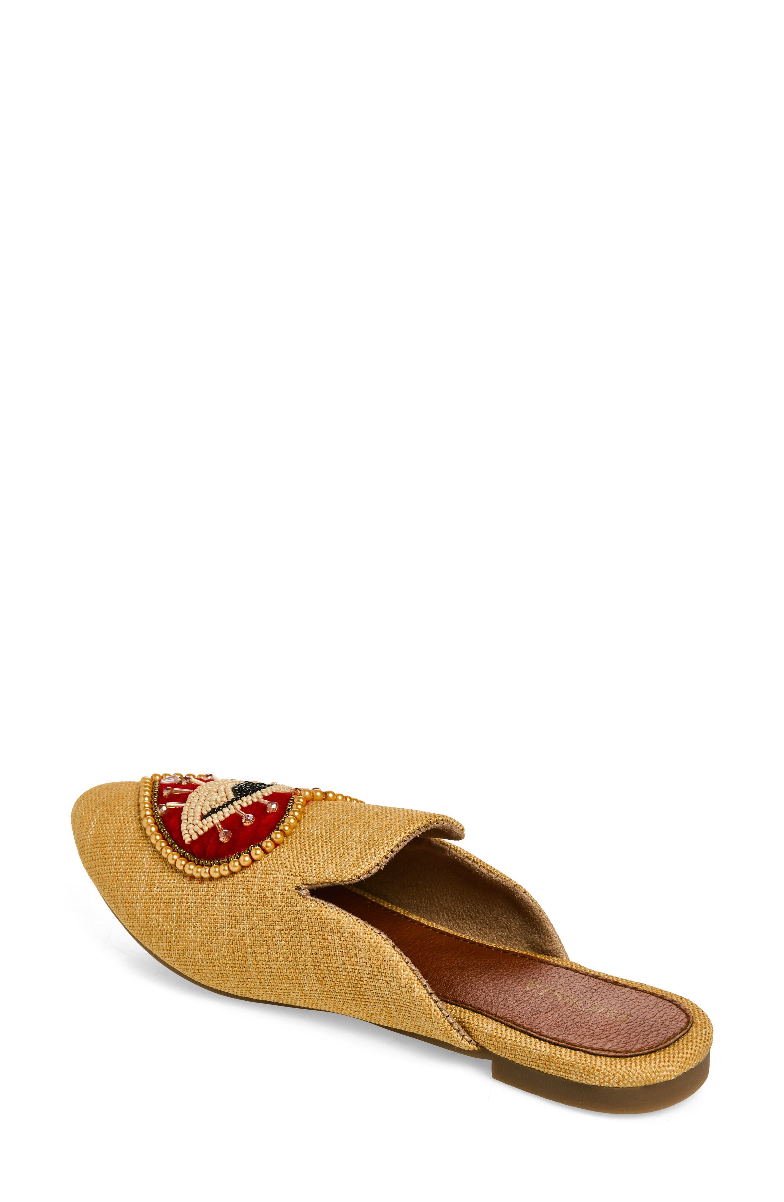 FUCHSIA Heart Eye Embroidered Pointed Toe Mule, Alternate, color, Light Beige