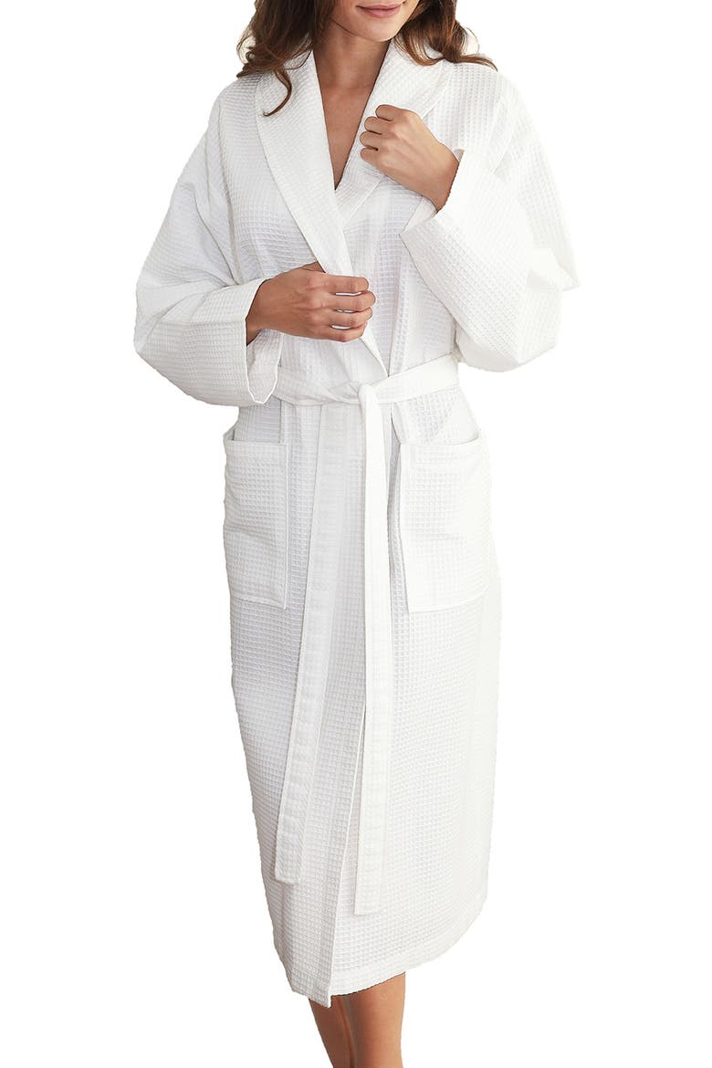 Waffle Weave Bathrobe, Main, color, WHITE
