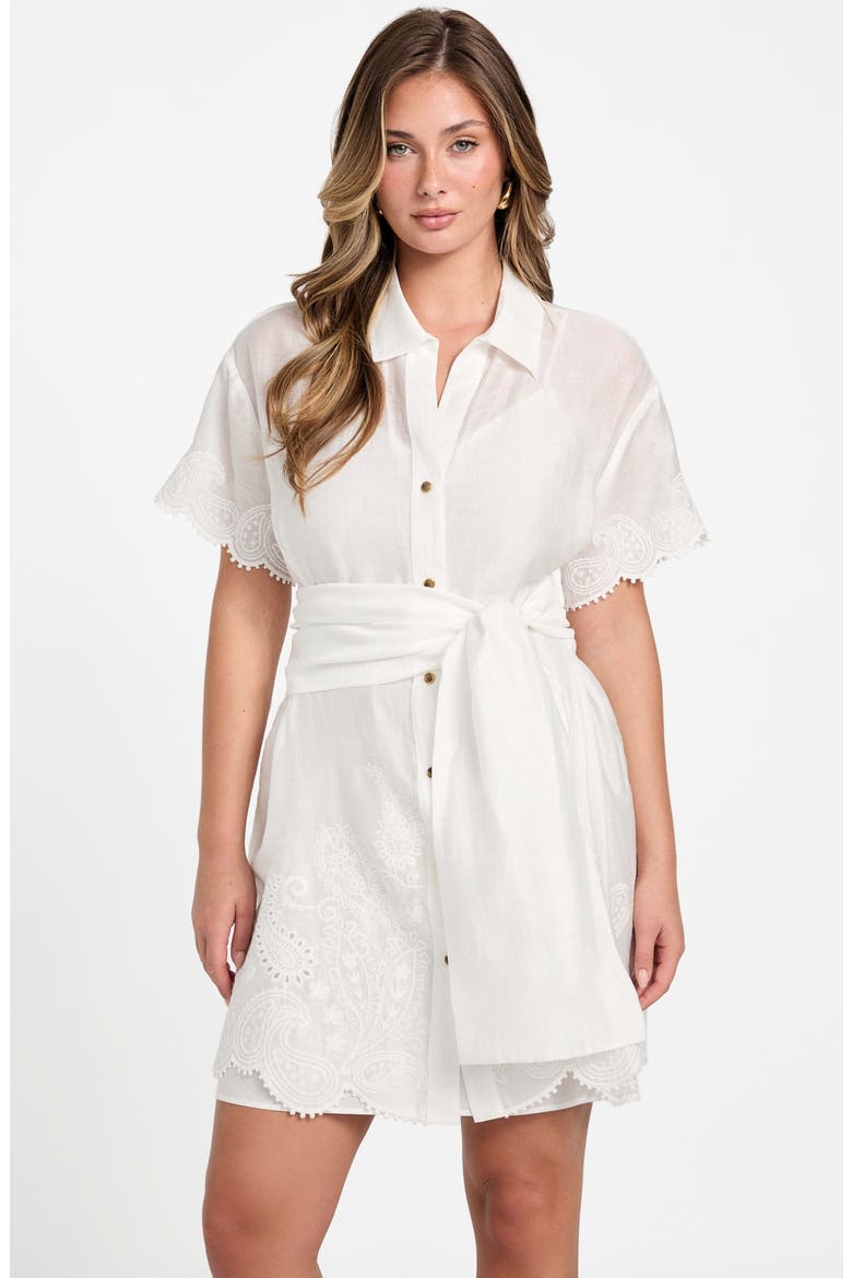 Mindy Embroidery Detail Mini Shirtdress, Alternate, color, WHITE PEAKS