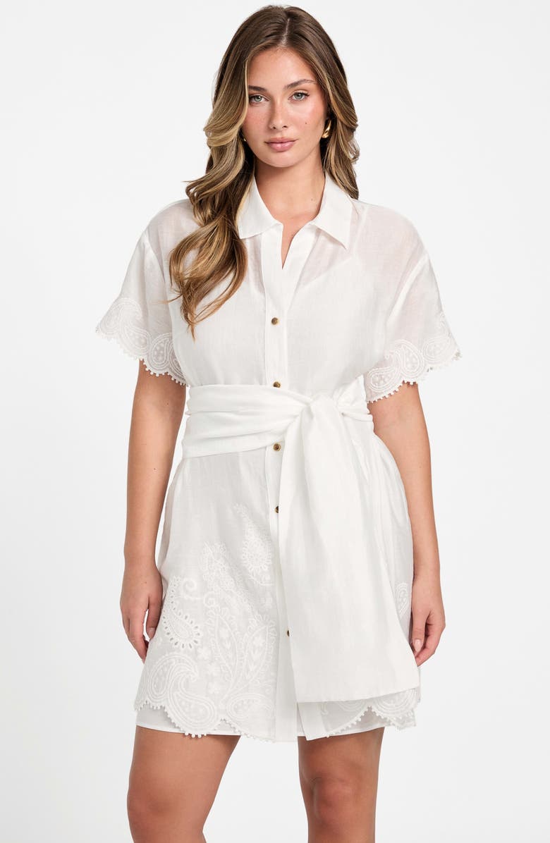 Marciano Mindy Embroidery Detail Mini Shirtdress, Alternate, color, White Peaks