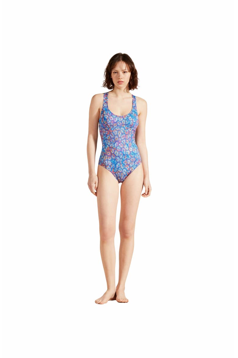 Women's Carapaces Crossed Back Straps One-Piece Swimsuit, Main, color, BLEU DE MER