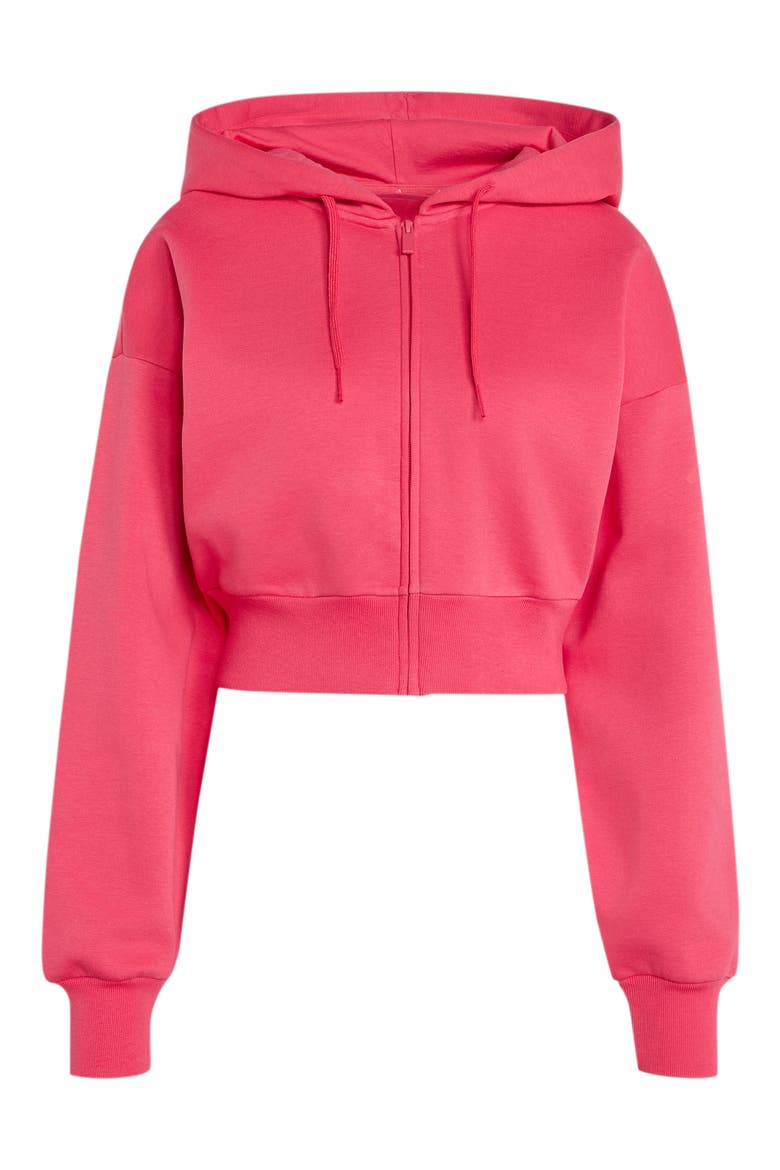Full Zip Cropped Fleece Hoodie, Alternate, color, POWER PINK
