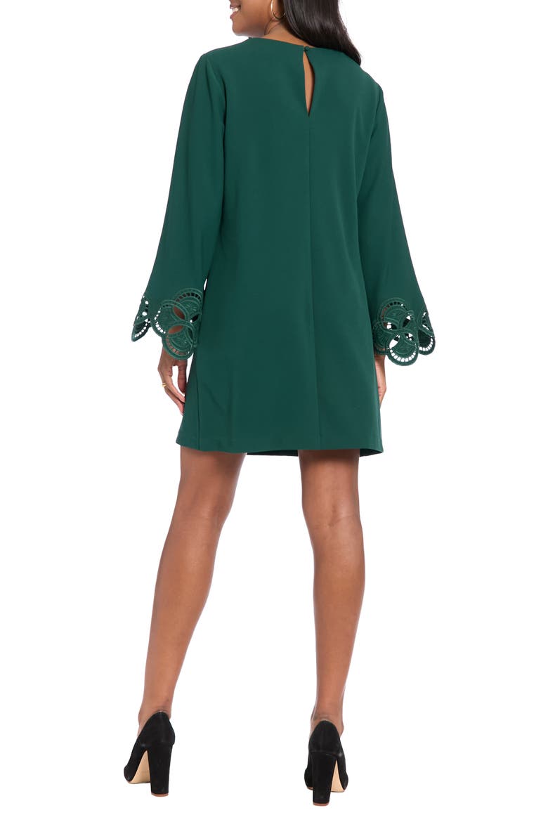 Embroidered Long Sleeve Trapeze Dress, Alternate, color, EDEN GREEN
