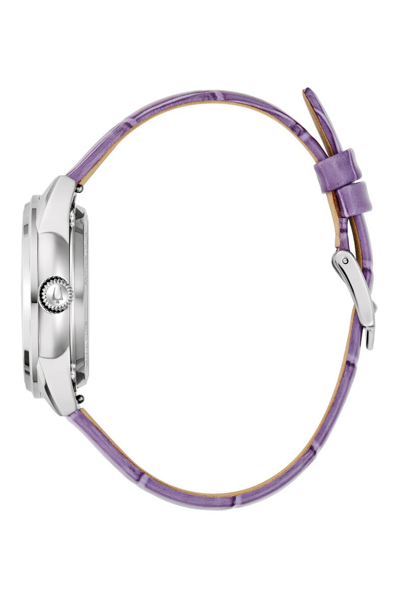 Sutton Automatic Leather Strap Watch, 34.5mm, Alternate, color, PURPLE/ SILVER-TONE