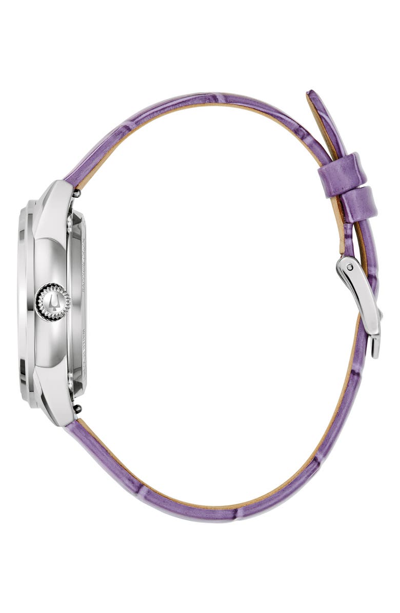 BULOVA Sutton Automatic Leather Strap Watch, 34.5mm, Alternate, color, Purple/ Silver-Tone