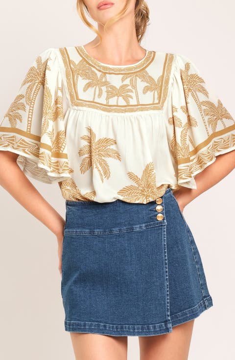 Palm Print Flutter Sleeve Top