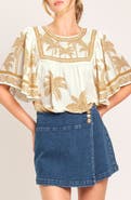 FLYING TOMATO Palm Print Flutter Sleeve Top