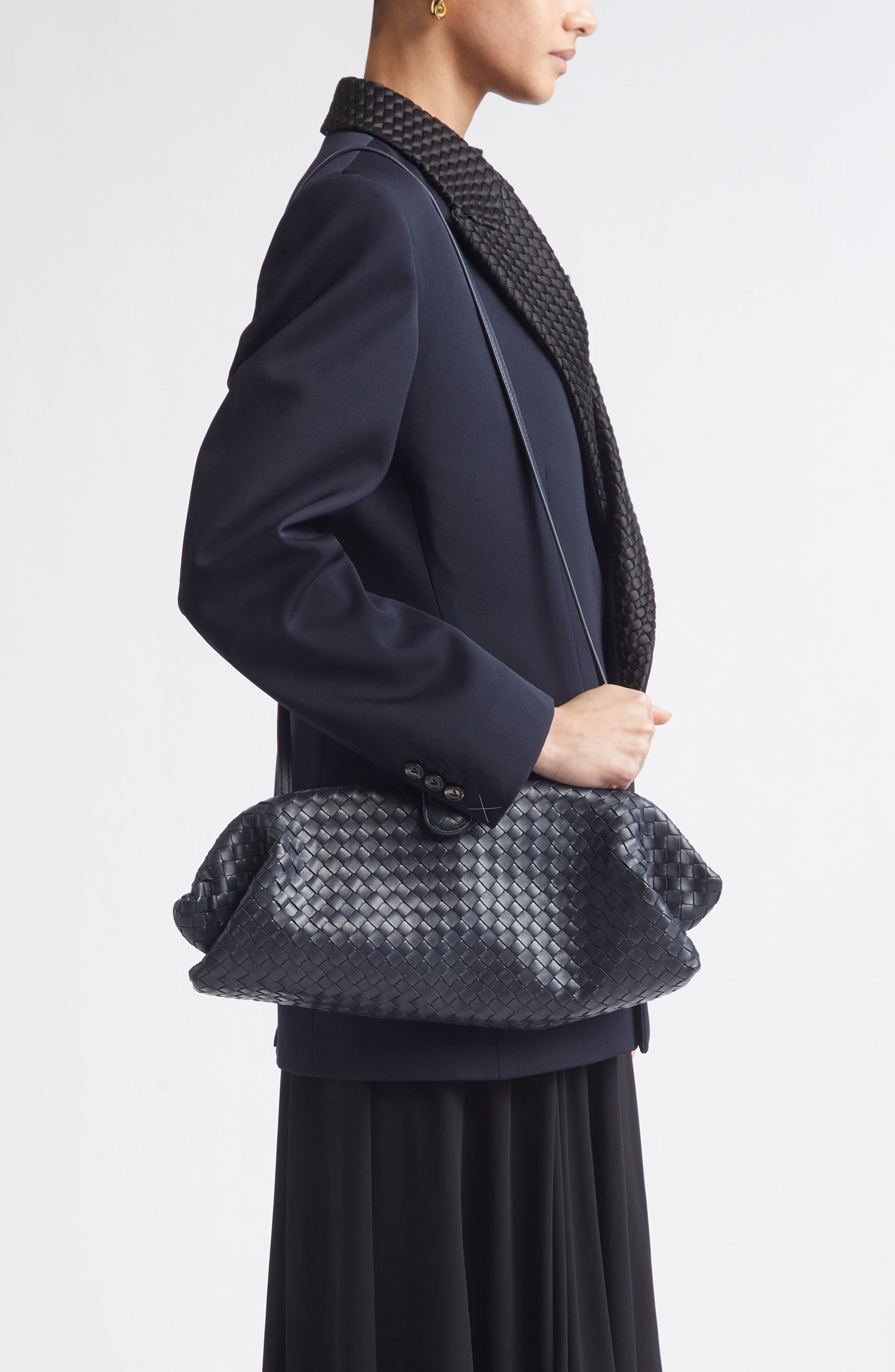 Bottega Veneta Lauren Intrecciato Clutch, Alternate, color, 4346 Midnight-Brass V