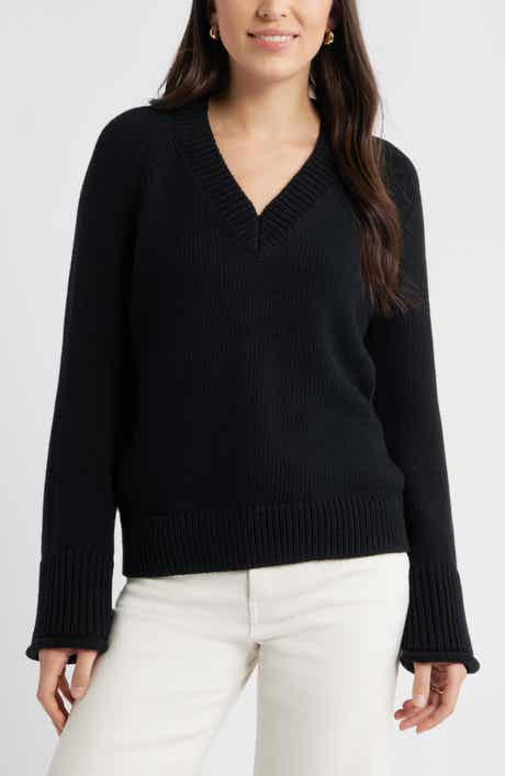 Caslon® Oversize V-Neck Cotton Sweater
