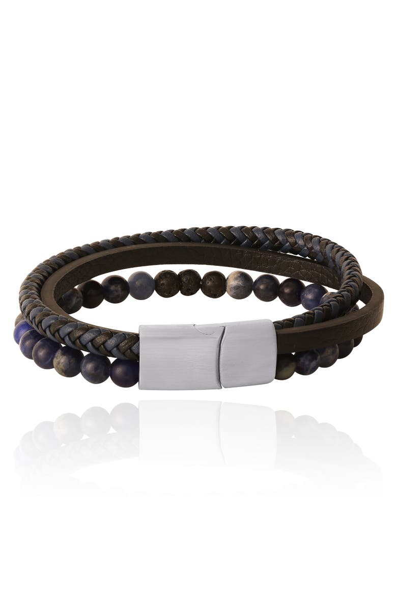 Stainless Steel (316L) Blue 3-Row Bracelet, Alternate, color, Black, blue
