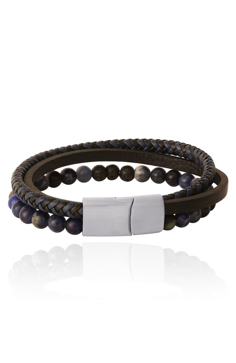 Lucky Brand Stainless Steel (316L) Blue 3-Row Bracelet, Alternate, color, Black, Blue