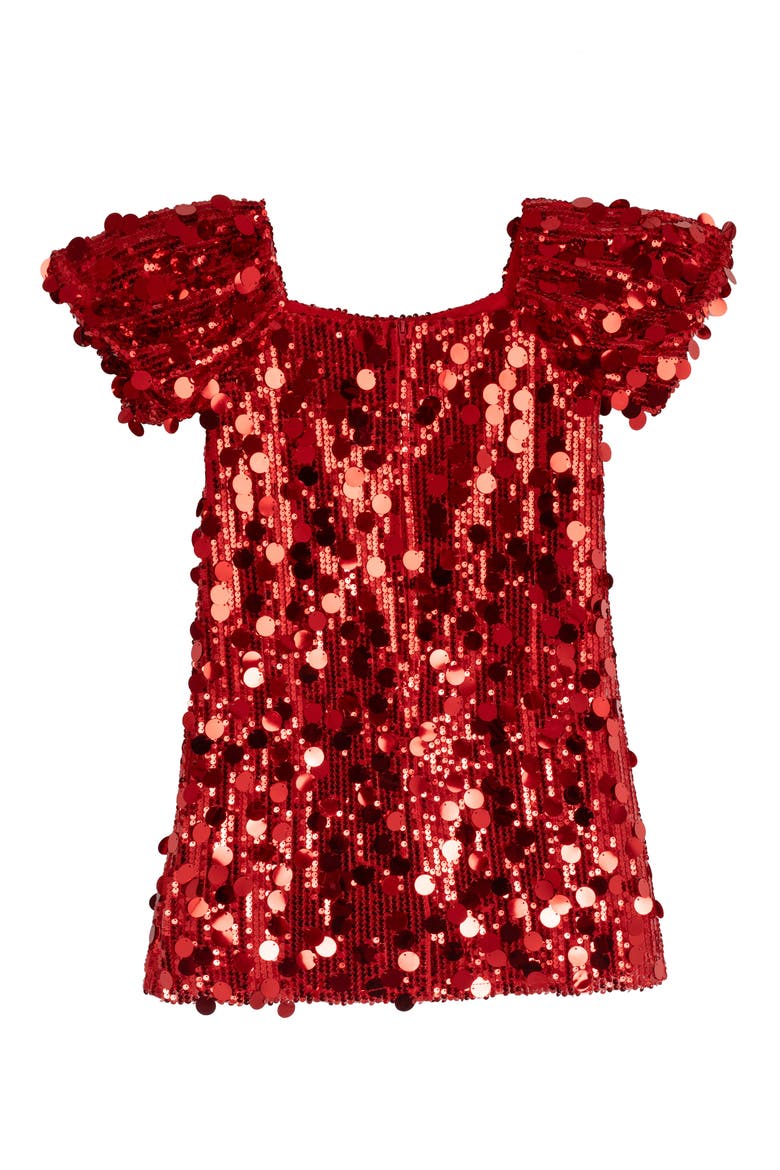Kids' Sequin Puff Sleeve Shift Dress, Alternate, color, RED