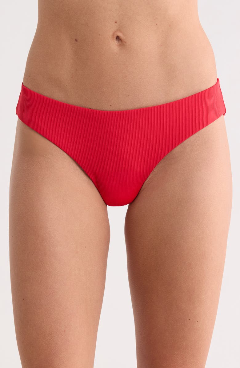 Becca Modern Edge Ribbed Hipster Bikini Bottoms, Main, color, Fire
