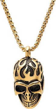 STEELTIME Men's 18K Gold Plated Stainless Steel Skull Pendant Necklace