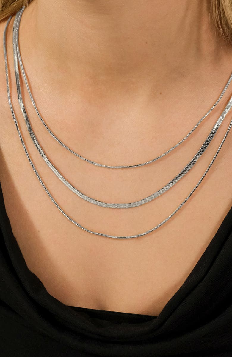 Sterling Forever Everly Herringbone Chain Layered Necklace, Alternate, color, Silver