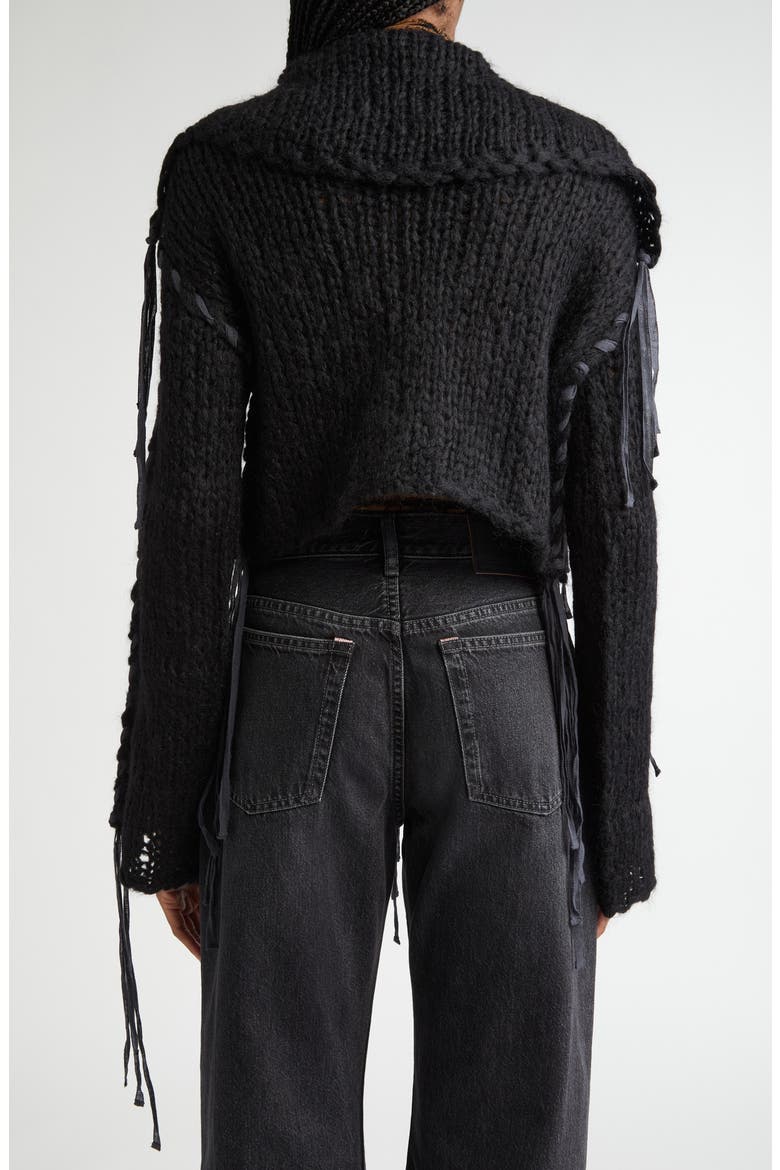 Ribbon Lacing Cardigan, Alternate, color, BLACK