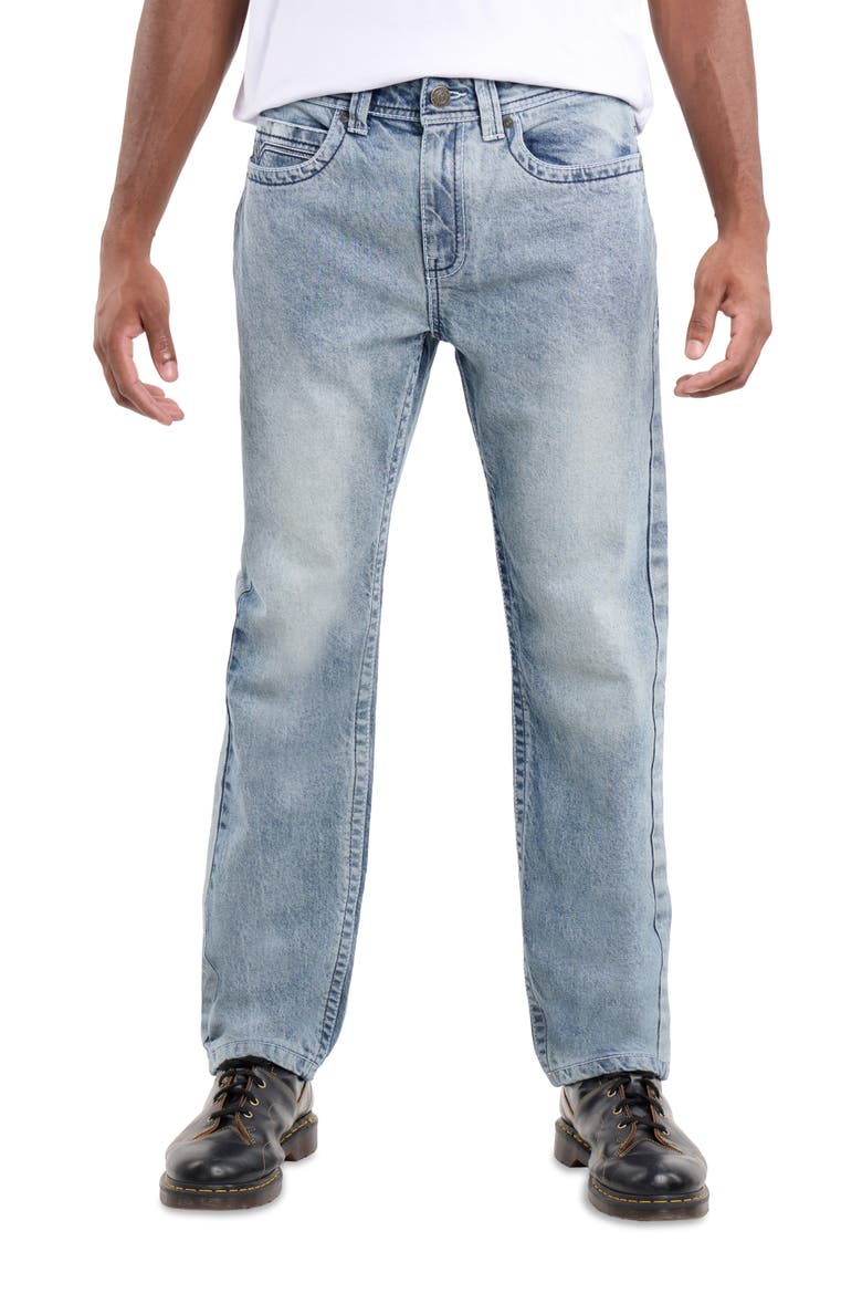 Saddle Stitch Relaxed Straight Leg Jeans, Alternate, color, LIGHT BLUE