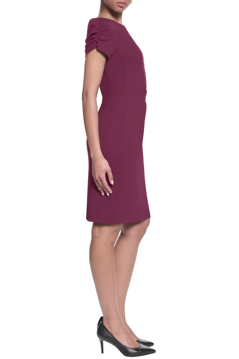 Short Sleeve Crepe Sheath Dress, Alternate, color, PORT