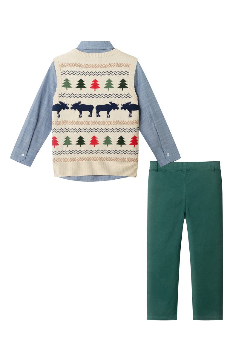 Andy & Evan Kids' Sweater Vest, Button-Up Shirt, Pants & Bow Tie Set, Alternate, color, Beige Fair Isle
