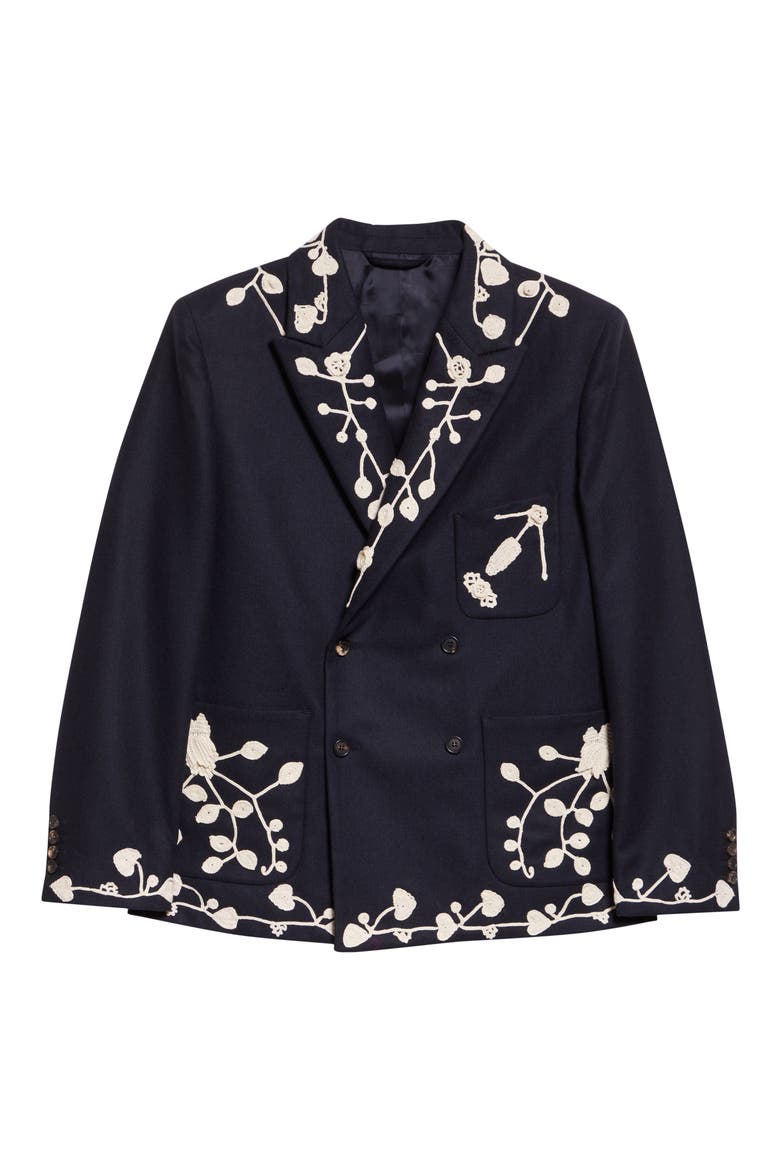 Snowdrop Appliqué Wool Blend Sport Coat, Alternate, color, NAVY
