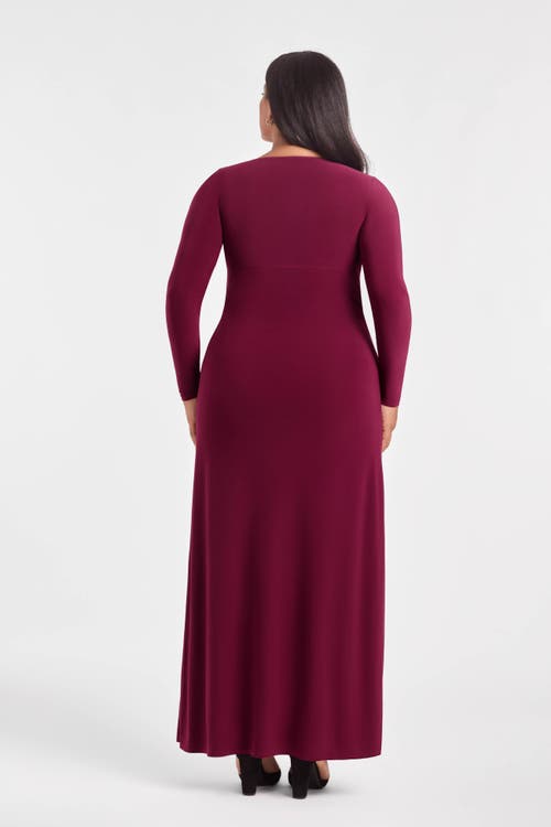 S3 Sculpting Shapewear Shirred V-neck Long Sleeve Solid Maxi Dress In Pink